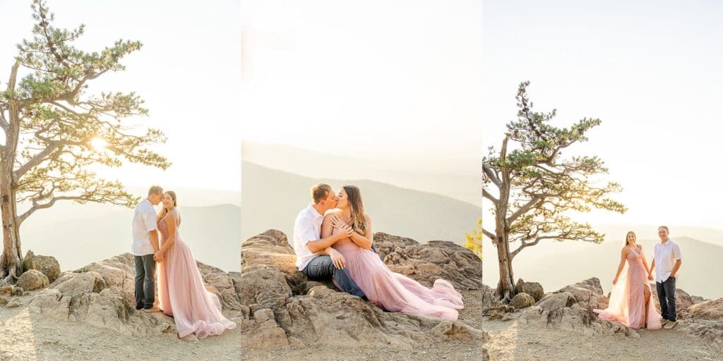 Bright mountain engagement session in flowy dress