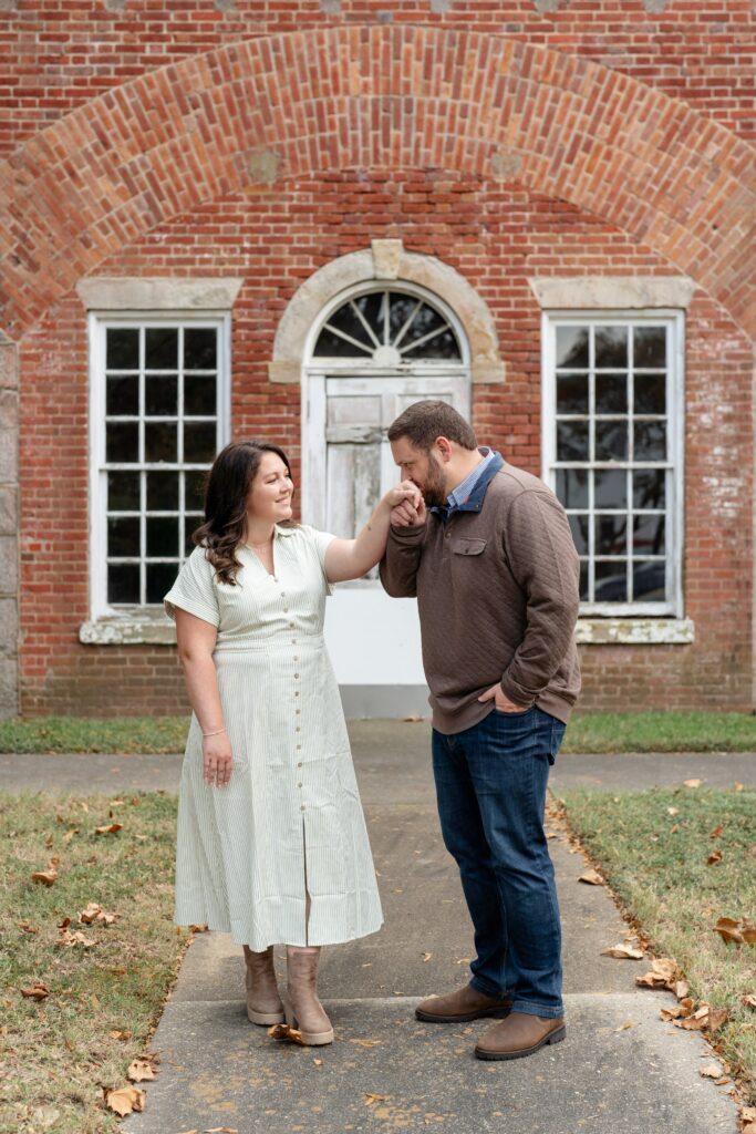 Man kissing woman's hand