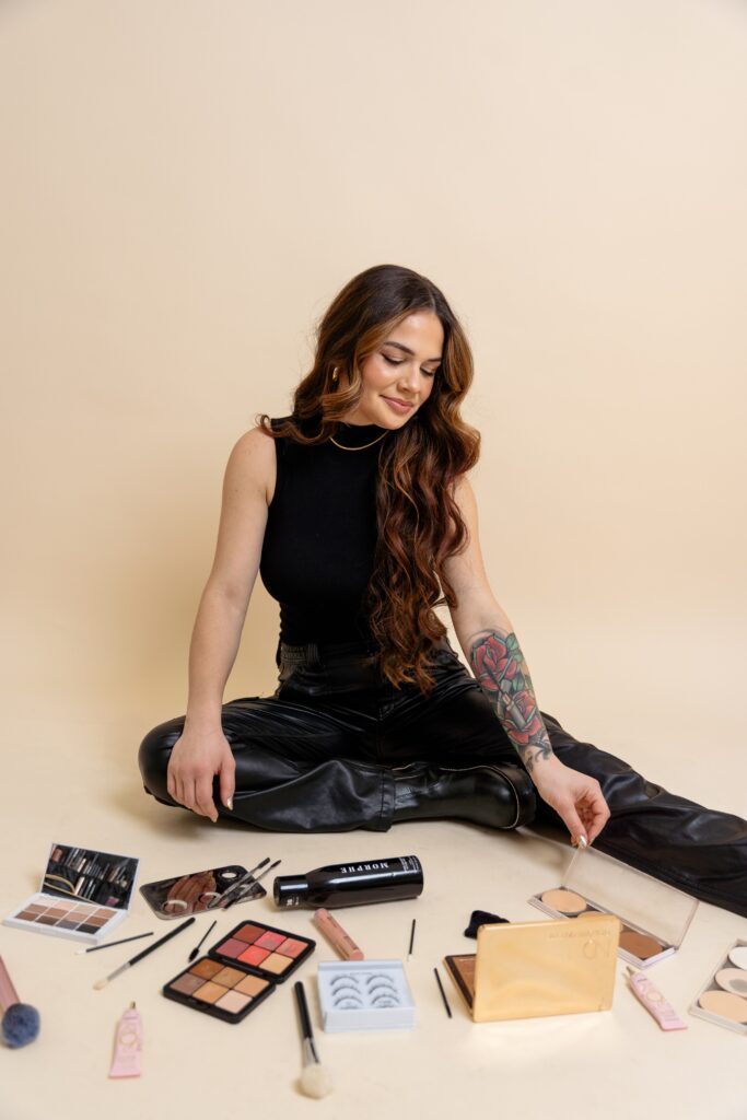 Personal branding for makeup artist showing her products