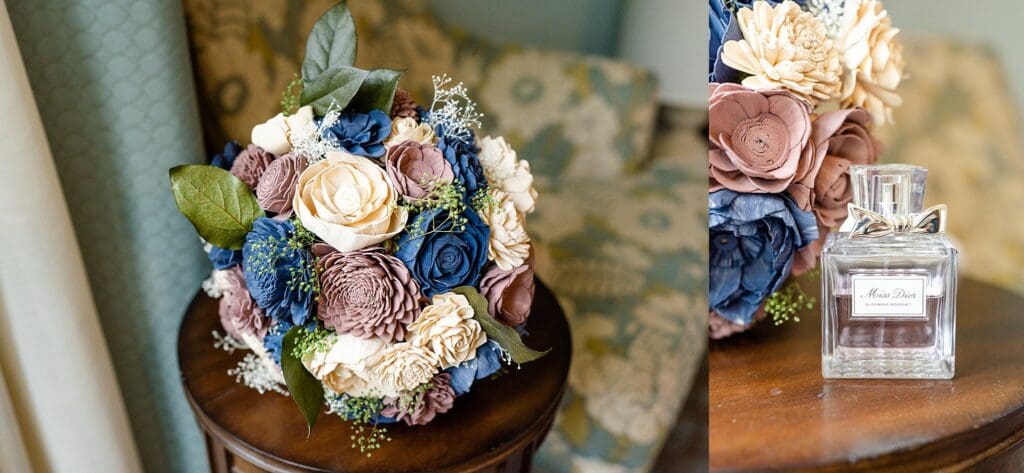 Kingsmill Resort Wedding - flower and bridal details on table