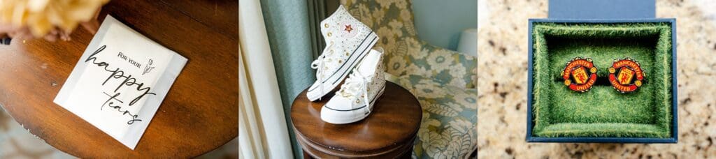 Flower and bridal details on table