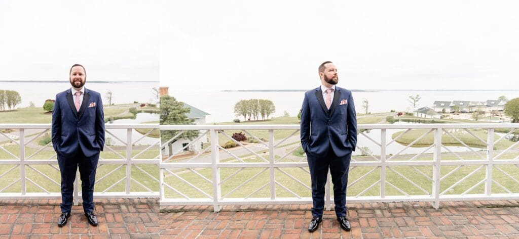 Bride and groom portraits at Virginia waterfront wedding