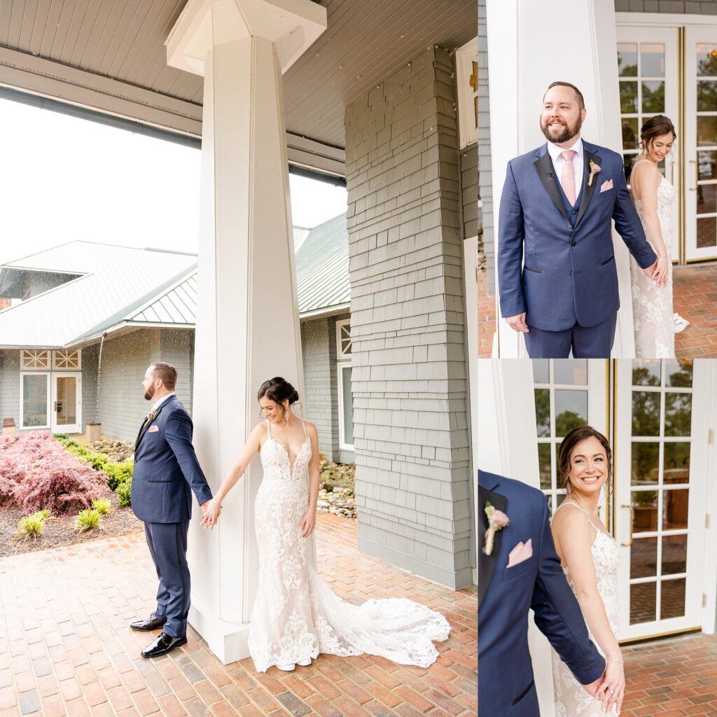 Bride and groom first look outside