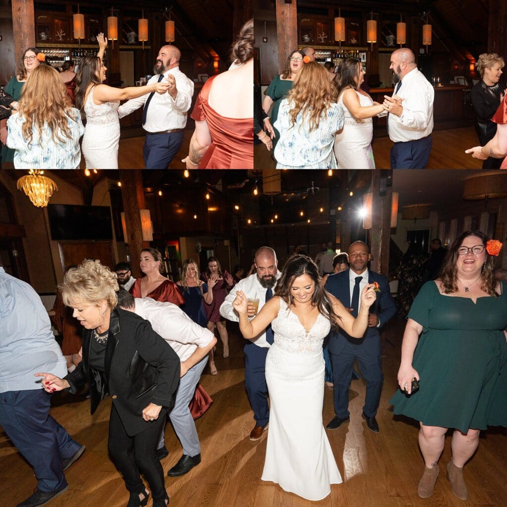 People dancing at wedding reception at The Attic at Waterman’s in Virginia Beach