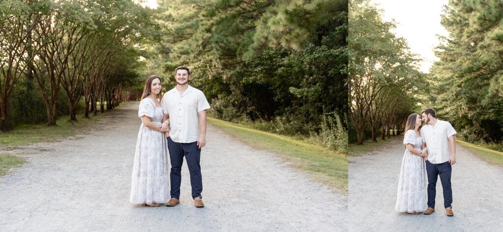 Maternity portraits on tree-lined path in Chesapeake, VA