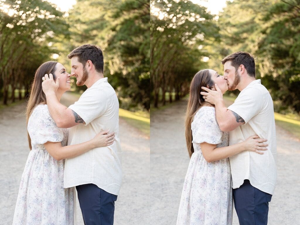 Baby announcement session on tree-lined path in Chesapeake, VA