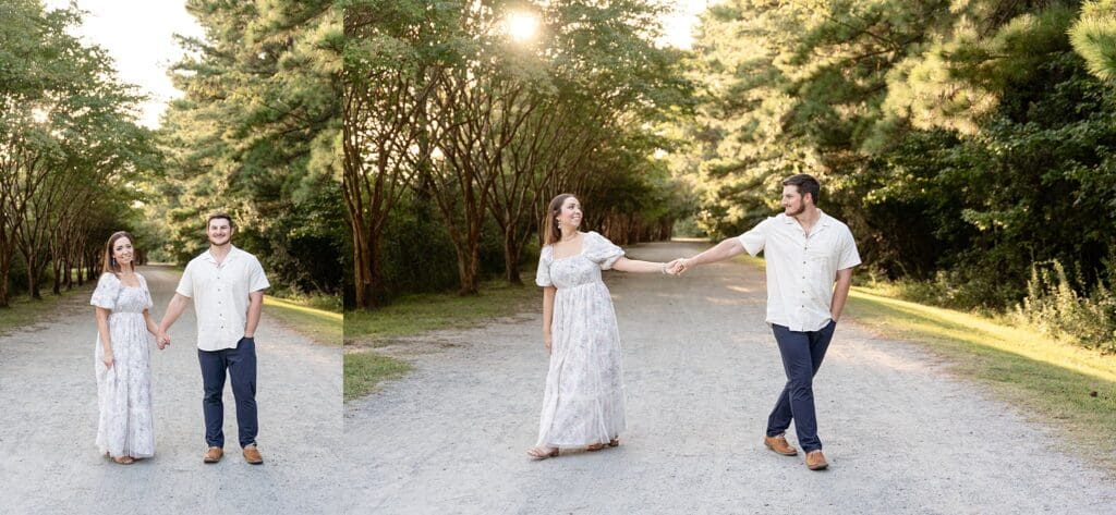 Maternity portraits on tree-lined path in Chesapeake, VA