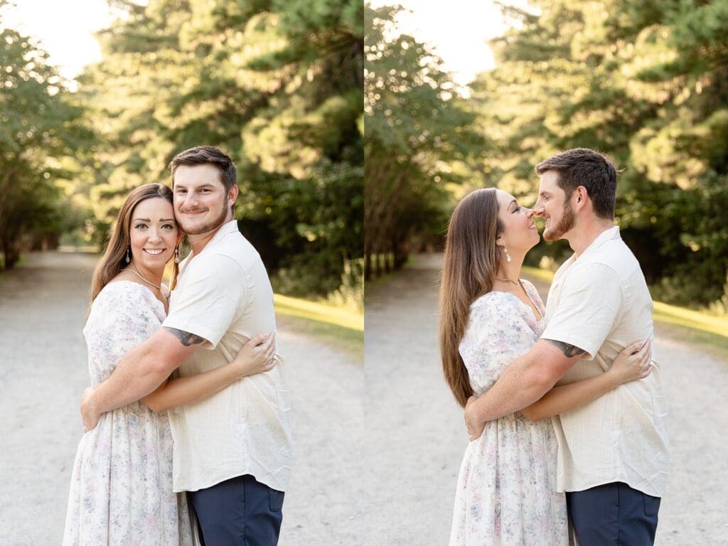 Maternity portraits on tree-lined path in Chesapeake, VA