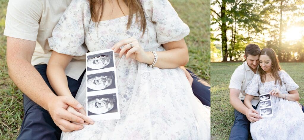Baby announcement with ultrasound by the water