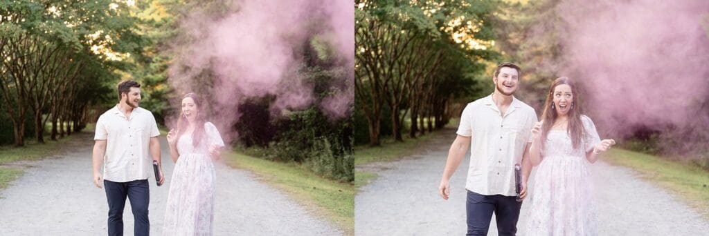 Maternity portraits on tree-lined path in Chesapeake, VA