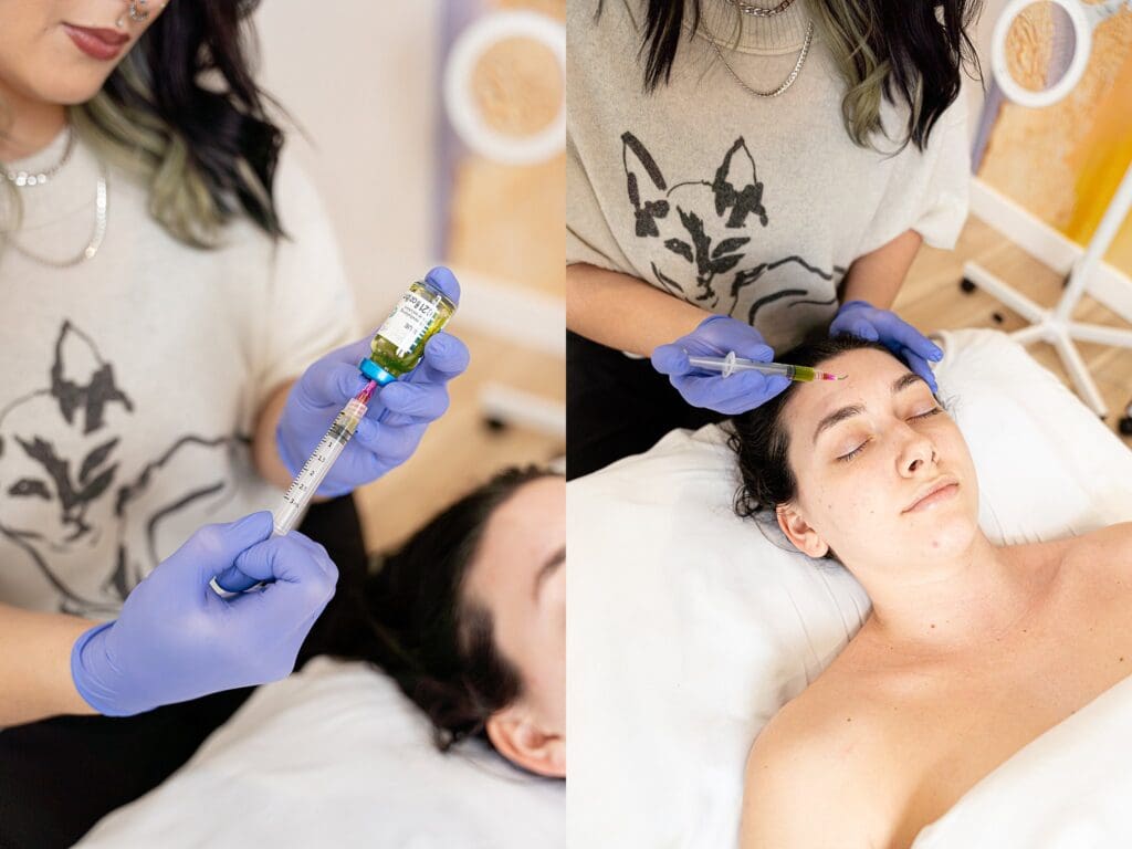 Close-up of skincare treatment at Sanctuary Skin