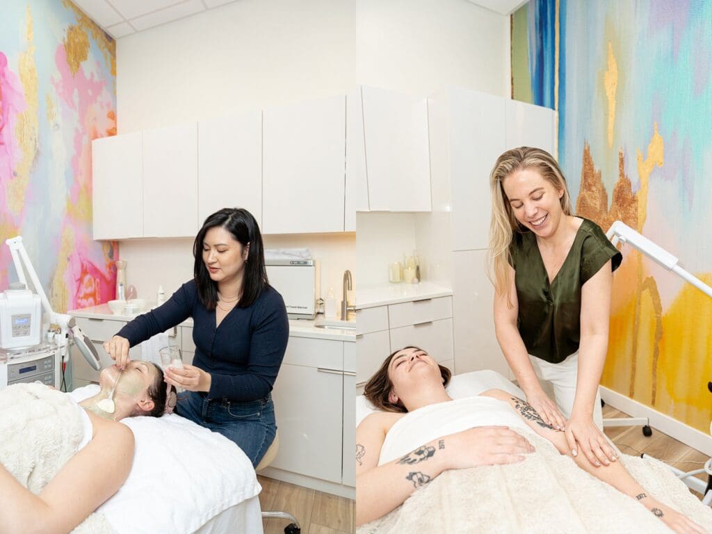 Facial and massage treatment to client by staff