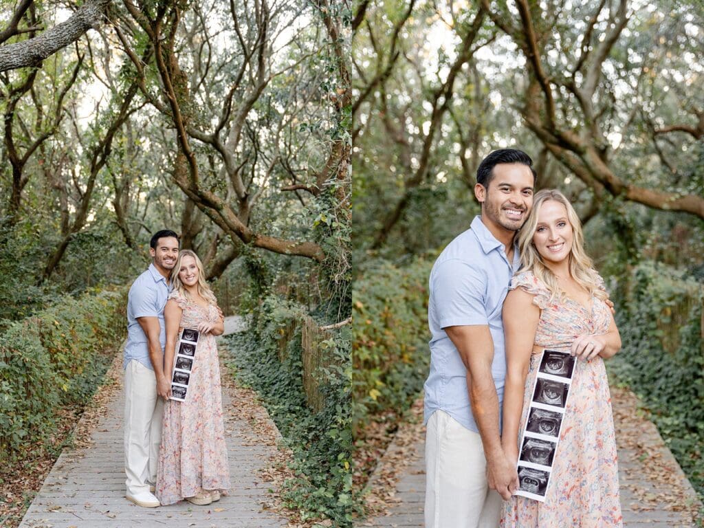 Couple holding pregnancy announcement ultrasound at Virginia Beach