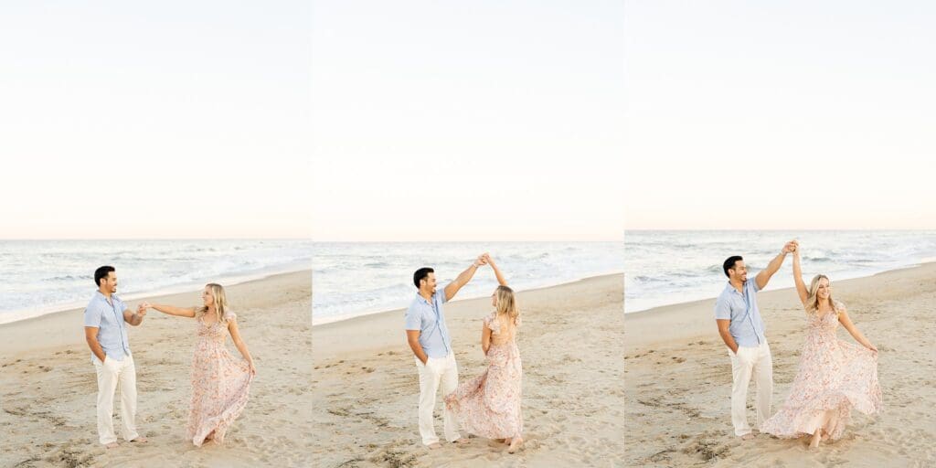 Couple portraits at golden hour session in sand