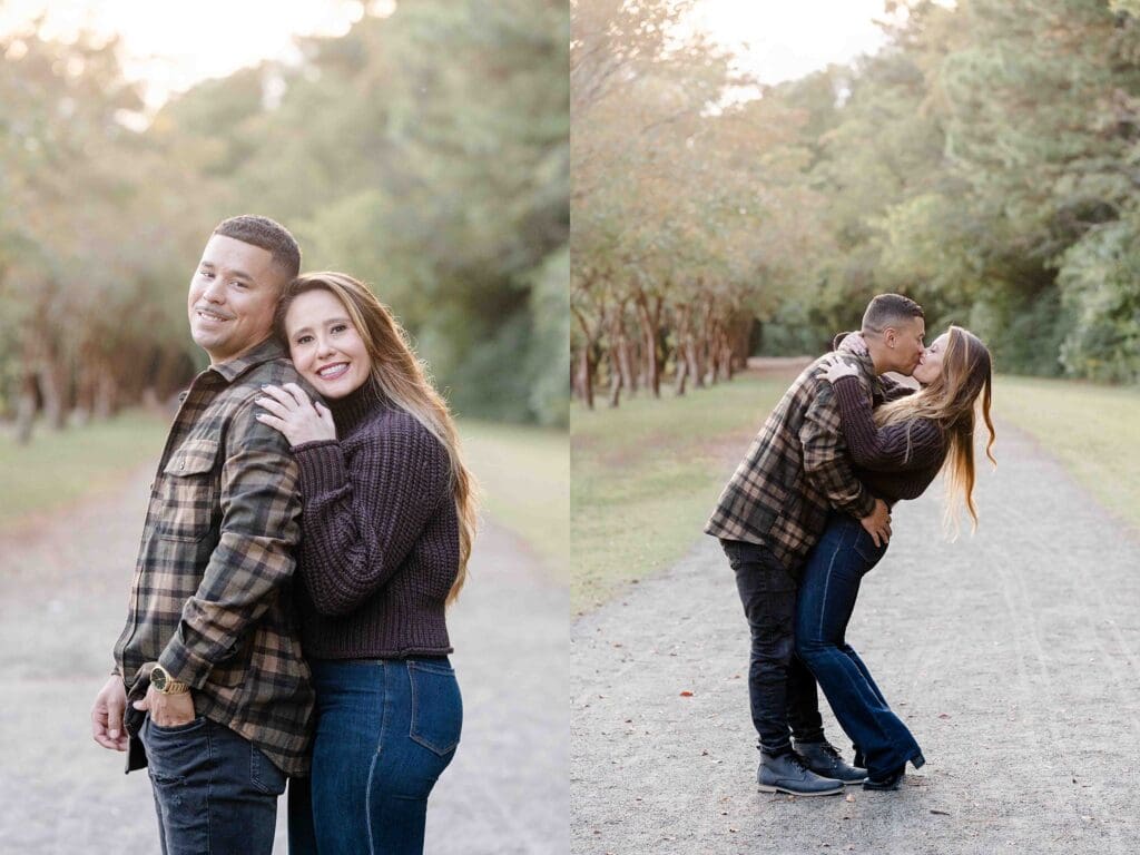Romantic couples session among trees