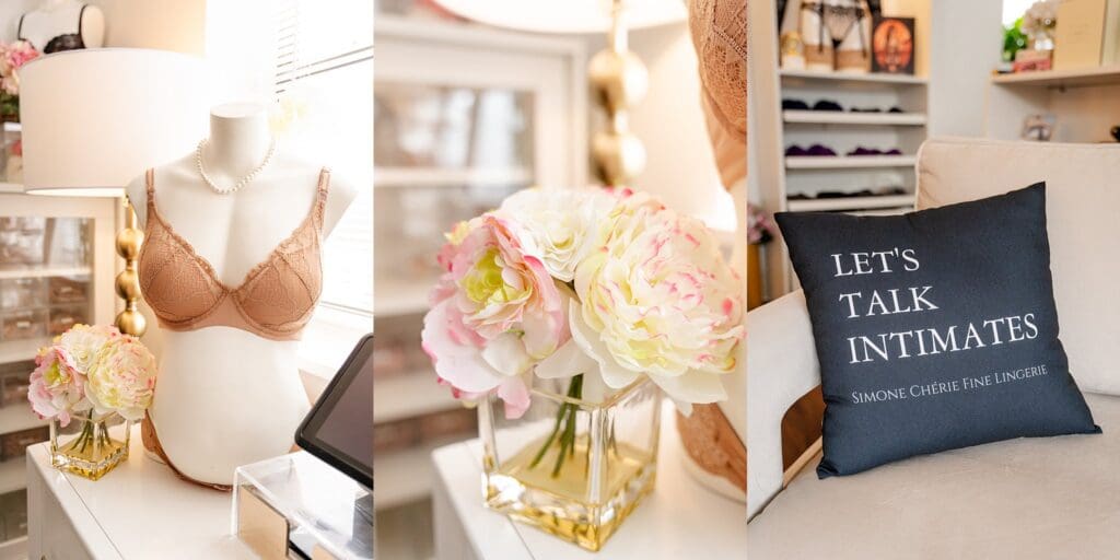 Detail shot of handmade lingerie at Simone Cheríe Fine Lingerie branding session