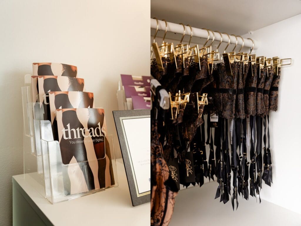 Detail shot of custom designed lingerie at Simone Cheríe Fine Lingerie branding session