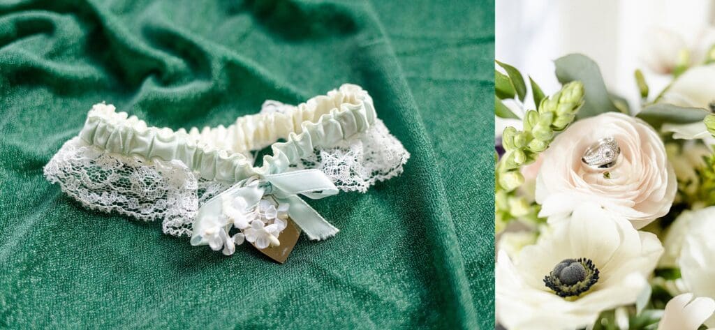 Flatlay of wedding details for Great Marsh Estate wedding