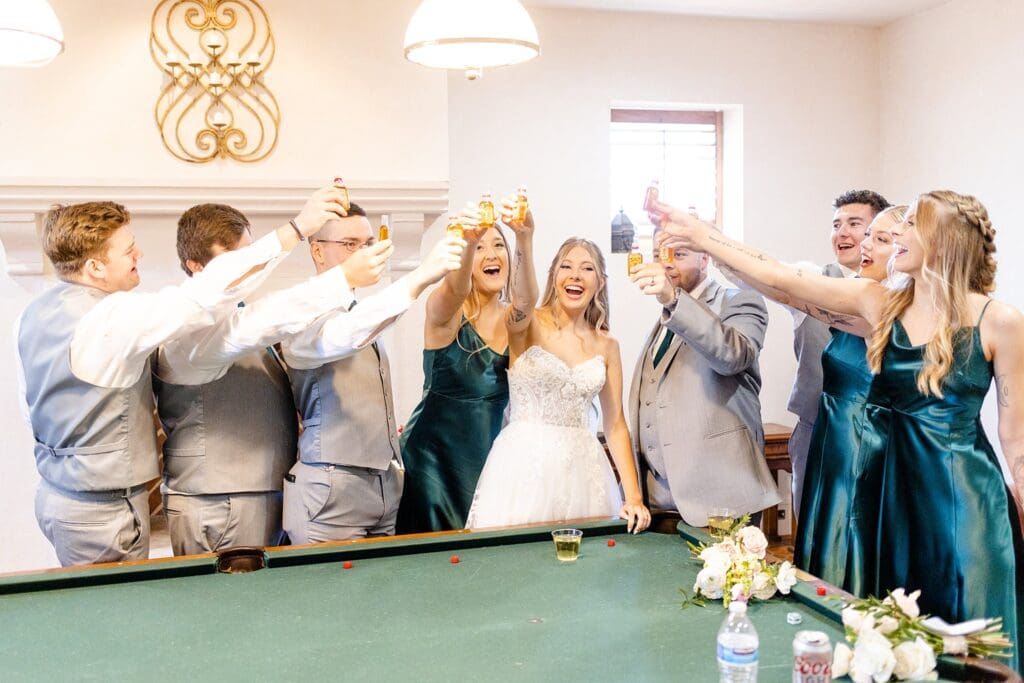 Bridal partying cheers after ceremony