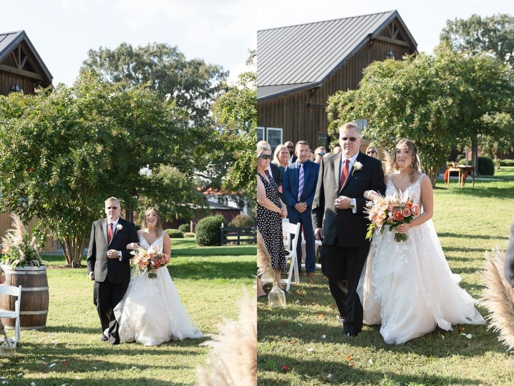 Emotional first look when bride walking down the aisle