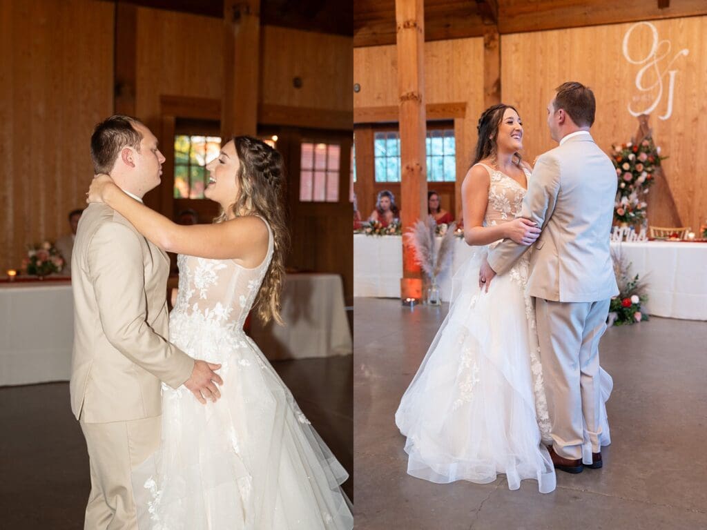 Bride and groom first dance at reception