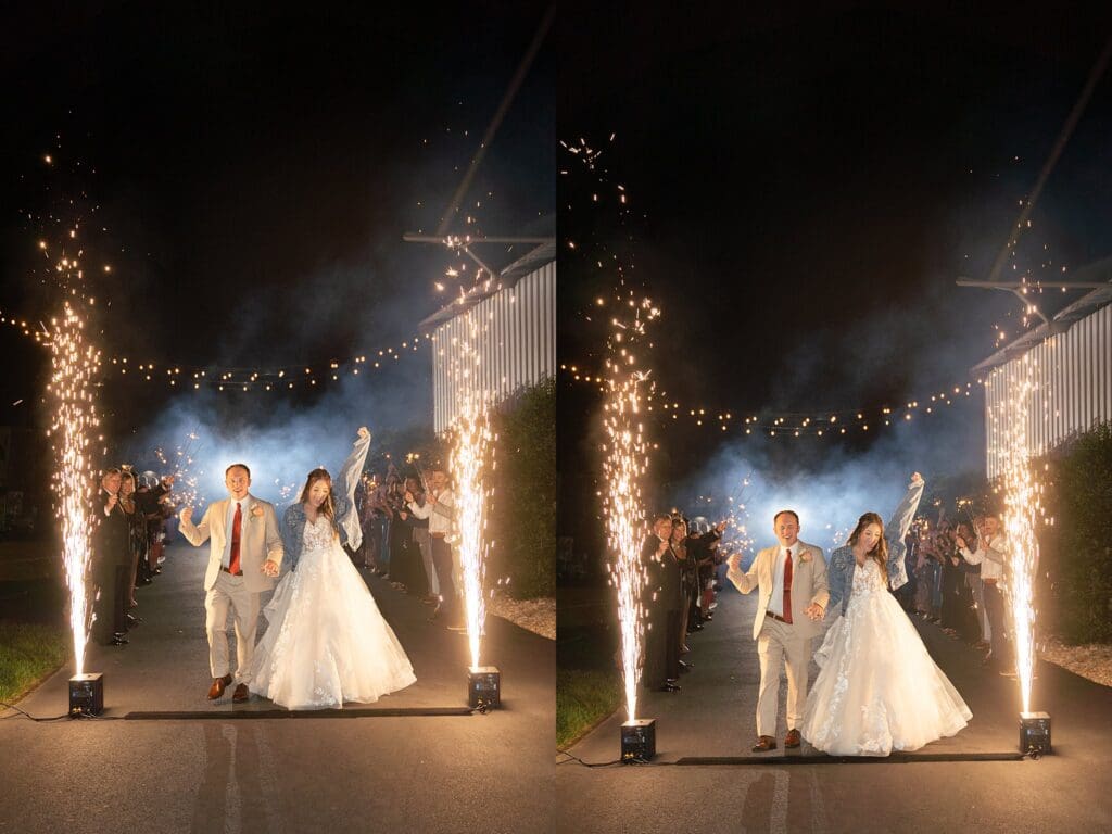 Sparkler exit at fall wedding at The Barns of Kanak