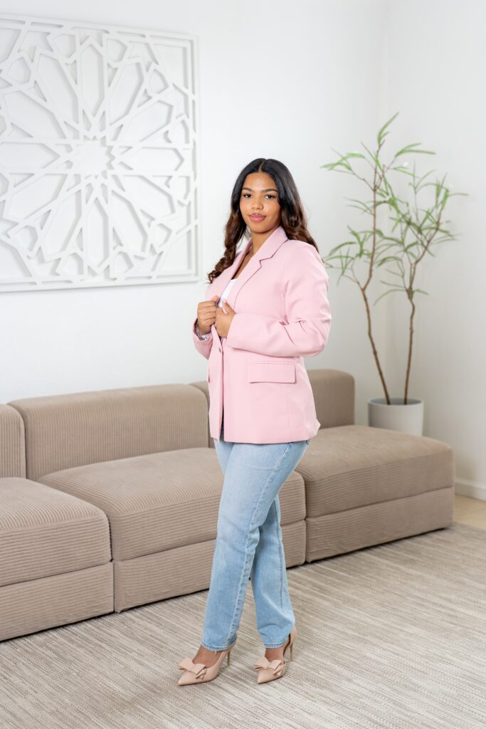 Woman standing and posing for branding photo