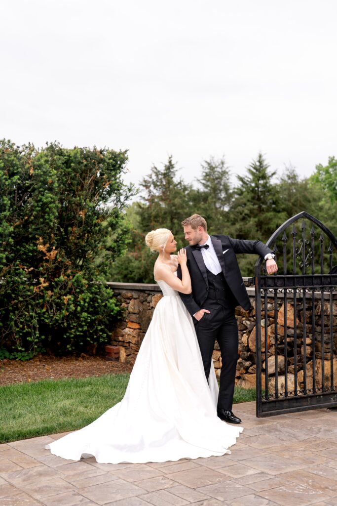 Bride and groom looking at each other