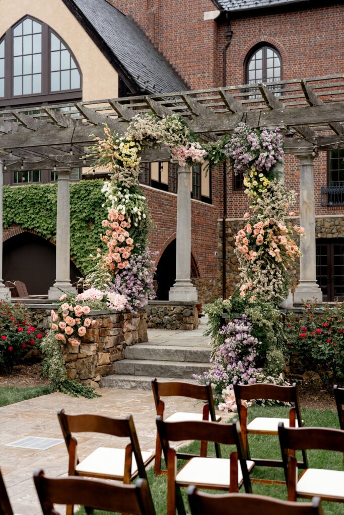 Outdoor reception setup at Dover Hall